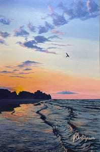 Seaside Sunrise painting, acrylic 24"x36"