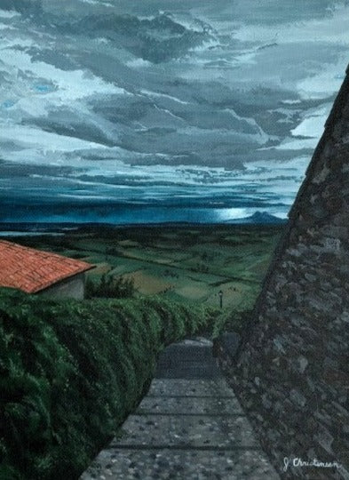 Tuscany Cortona Italy landscape painting acrylic painting stormy skies