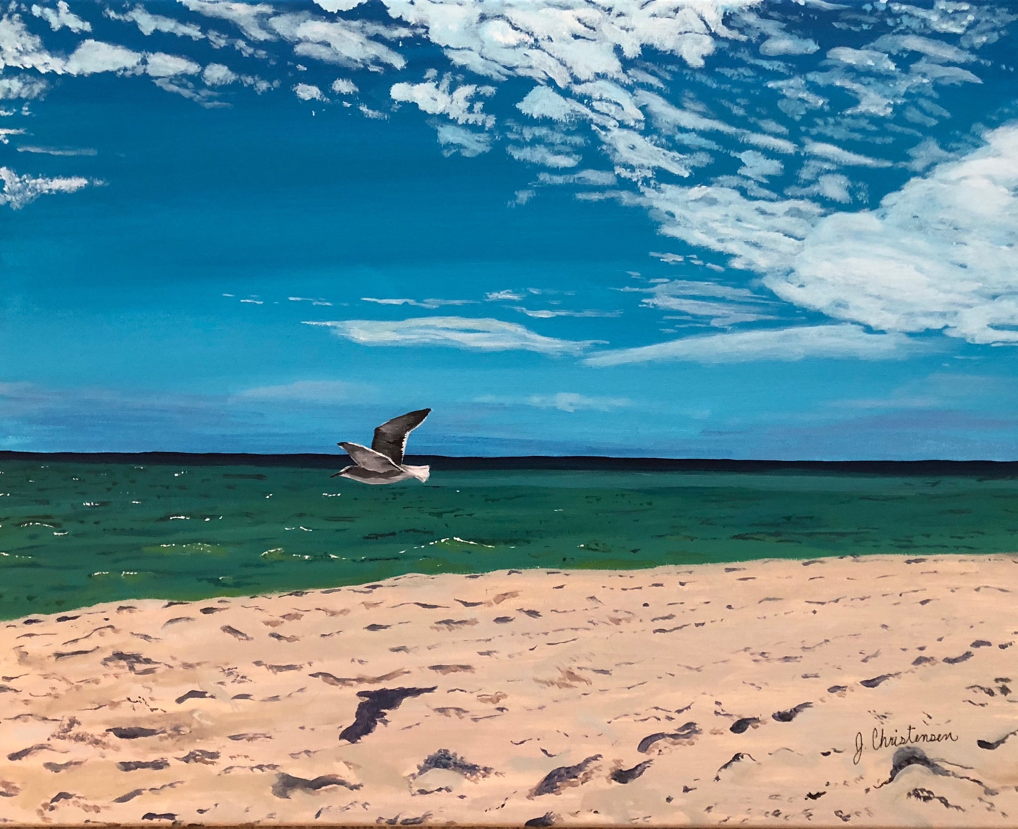 emerald coast seagull landscape painting acrylic painting beach sky