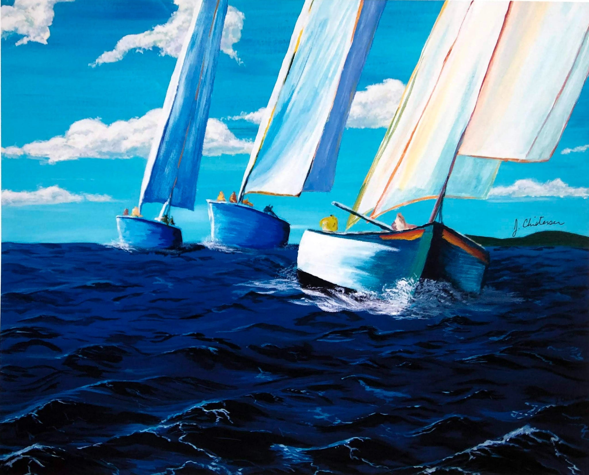 sailboats race sea acrylic painting landscape fine art print