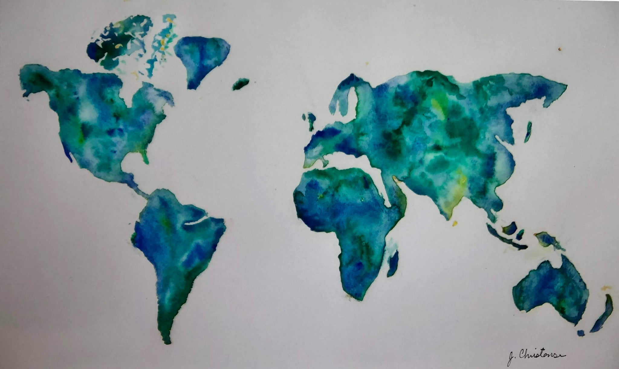 watercolor painting world map fine art print
