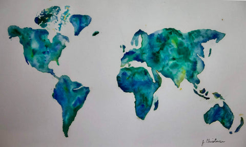 watercolor painting world map fine art print